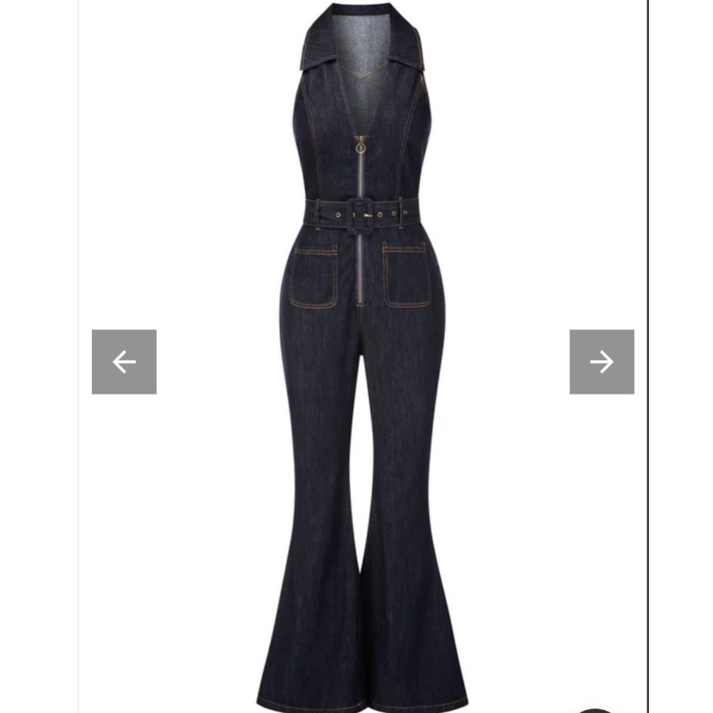 1970s Denim Halter Denim Jumpsuit